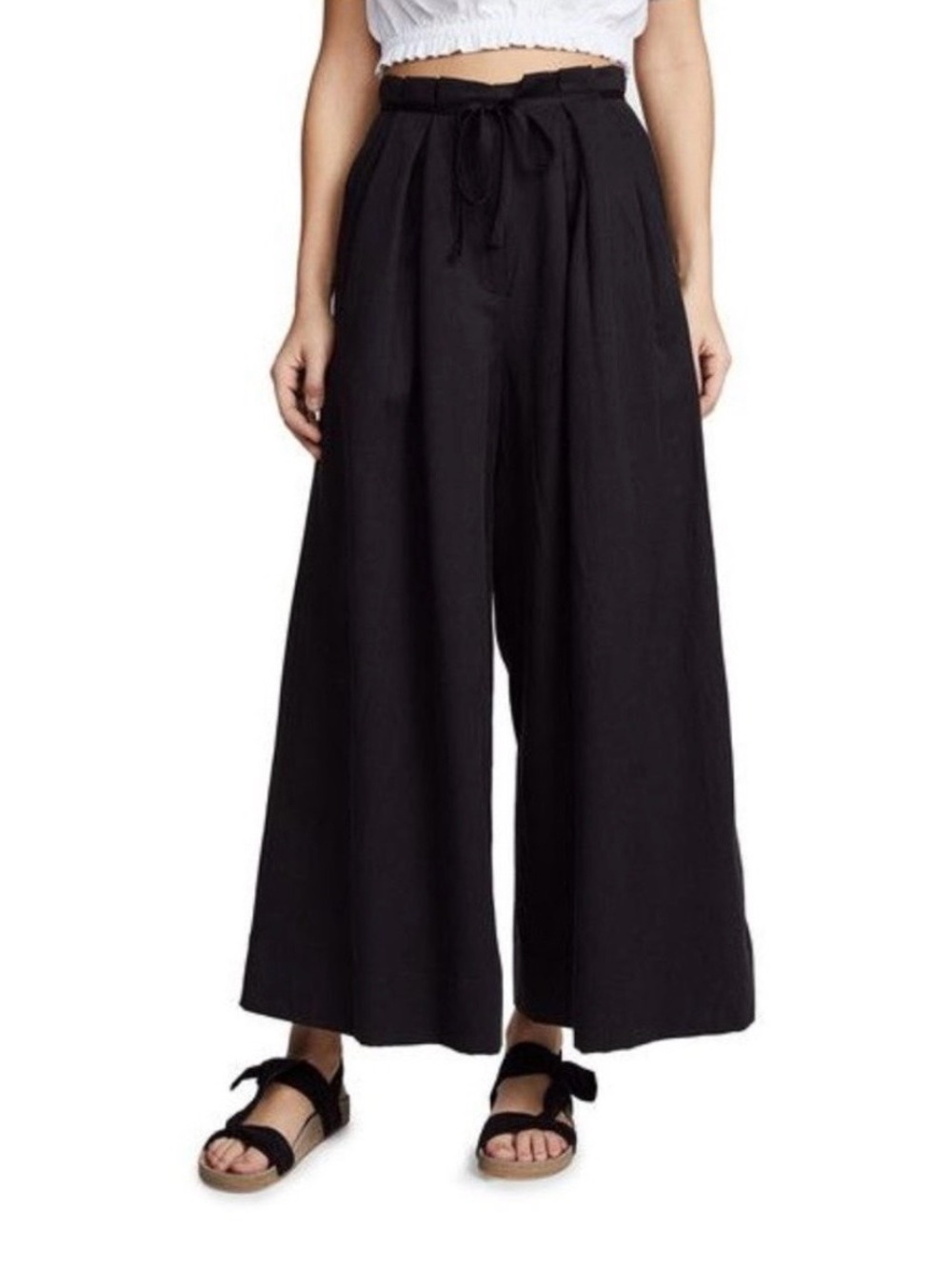 ULLA JOHNSON Black High Waist Wide Leg Culottes Pants Sz 0
